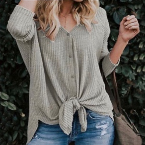 ⭐️🌸For the Republic Waffle Knit Gray Tunic Top - Picture 1 of 9